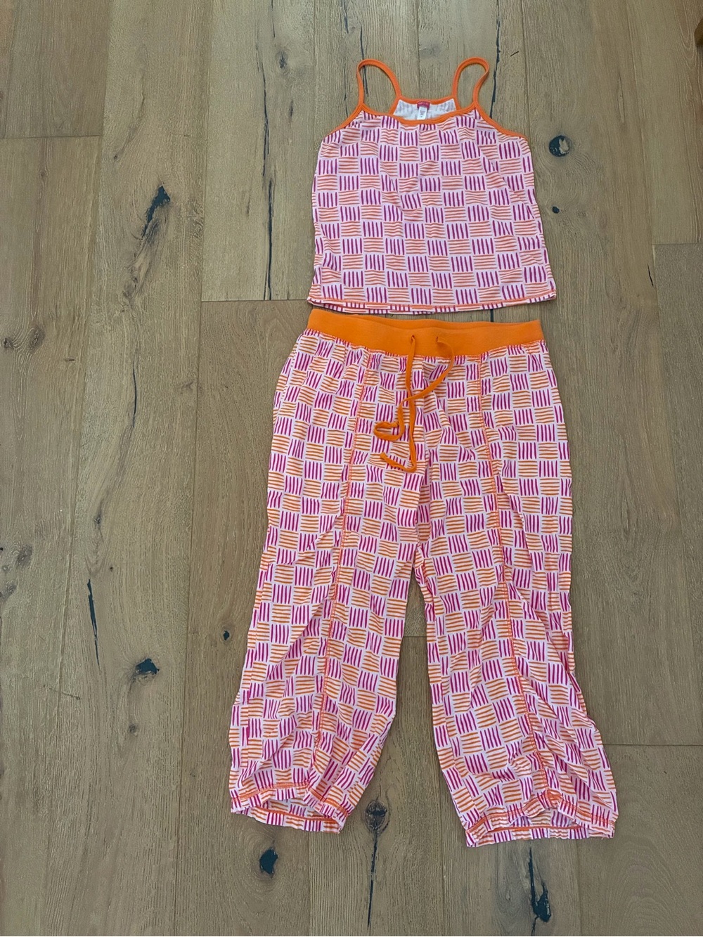 Women's Orange & Pink Geometric Pajama Set - Sleeveless Tank & Lounge Pants